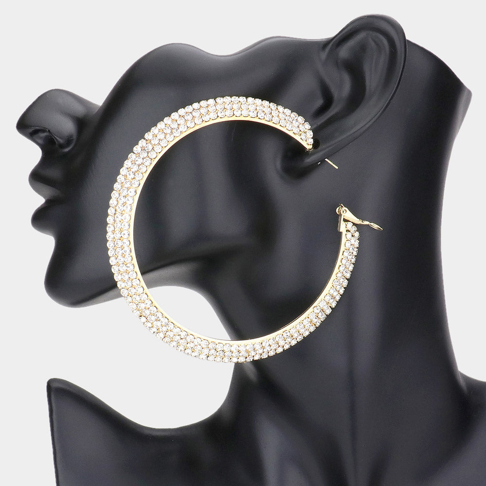 Madeline Love Gold Crystal Rhinestone 3.25 Inch Hoop Earrings