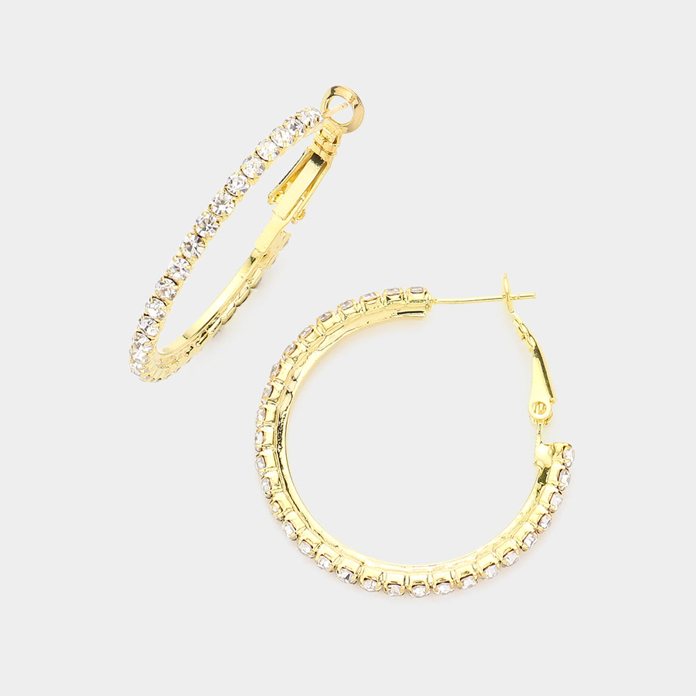 Madeline Love Gold Crystal Rhinestone 1.3 Inch Hoop Earrings
