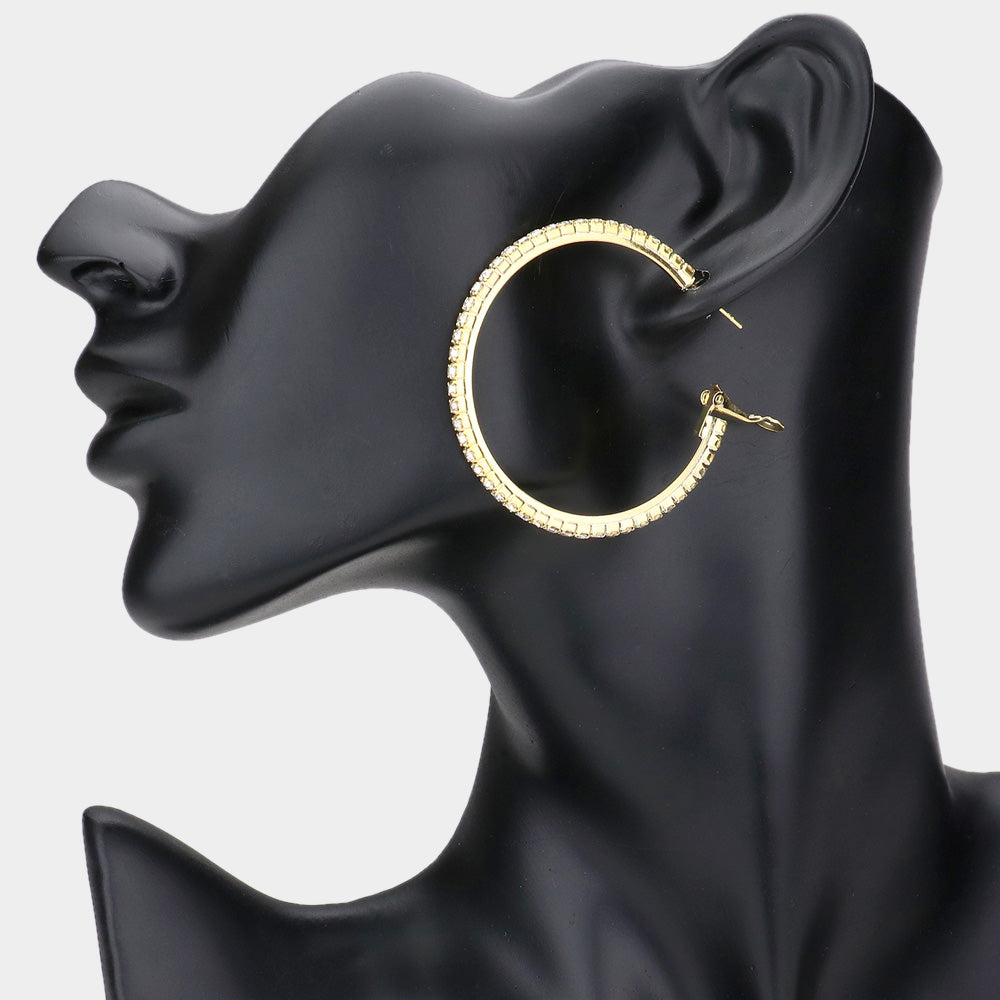 Madeline Love Gold Crystal Rhinestone 1.8 Inch Hoop Earrings