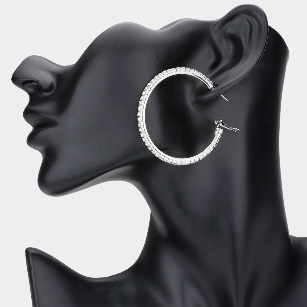 Madeline Love Silver Crystal Rhinestone 1.8 Inch Hoop Earrings