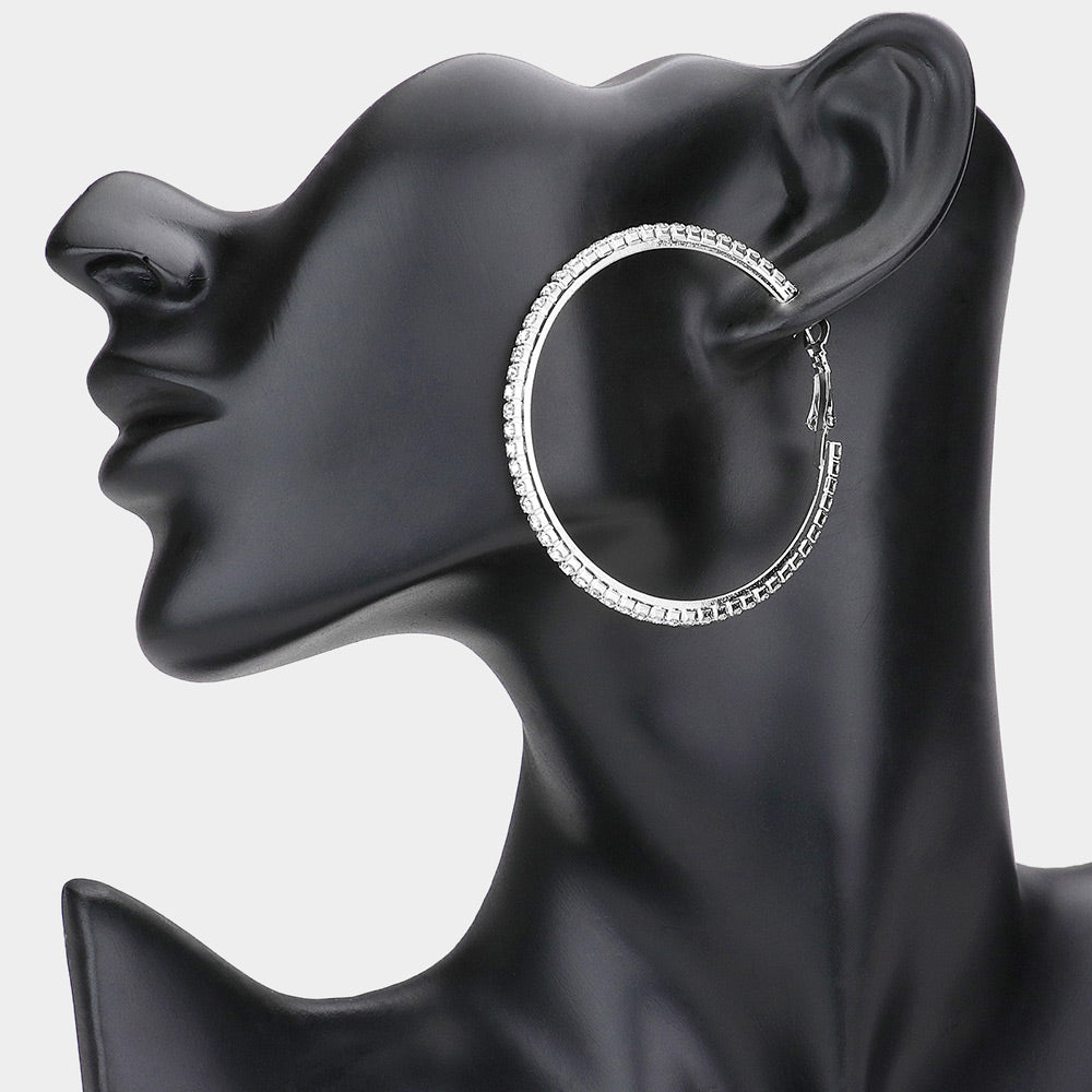 Madeline Love Clear, Silver Crystal Rhinestone Hoop Earrings