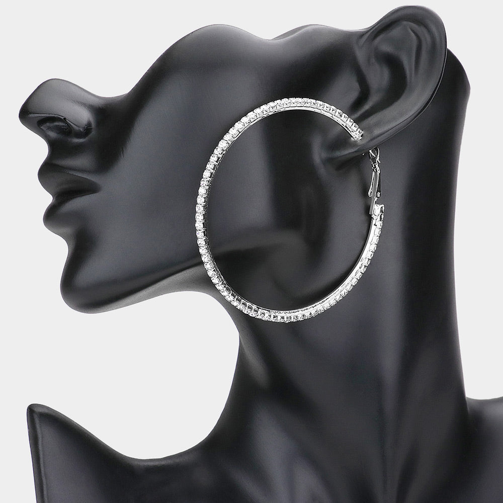 Madeline Love Clear, Silver Crystal Rhinestone Hoop Earrings