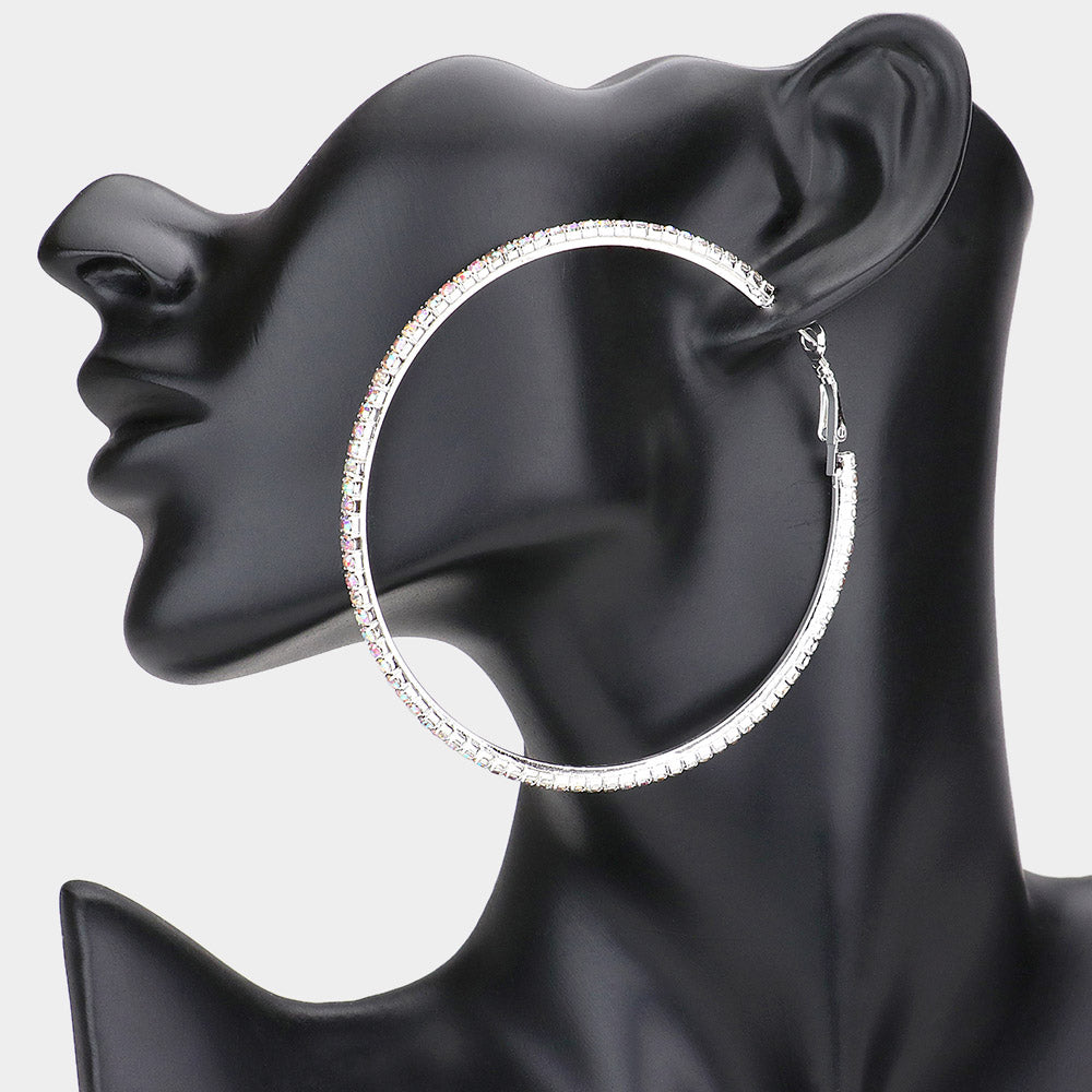 Madeline Love AB, Silver Crystal Rhinestone Hoop Earrings