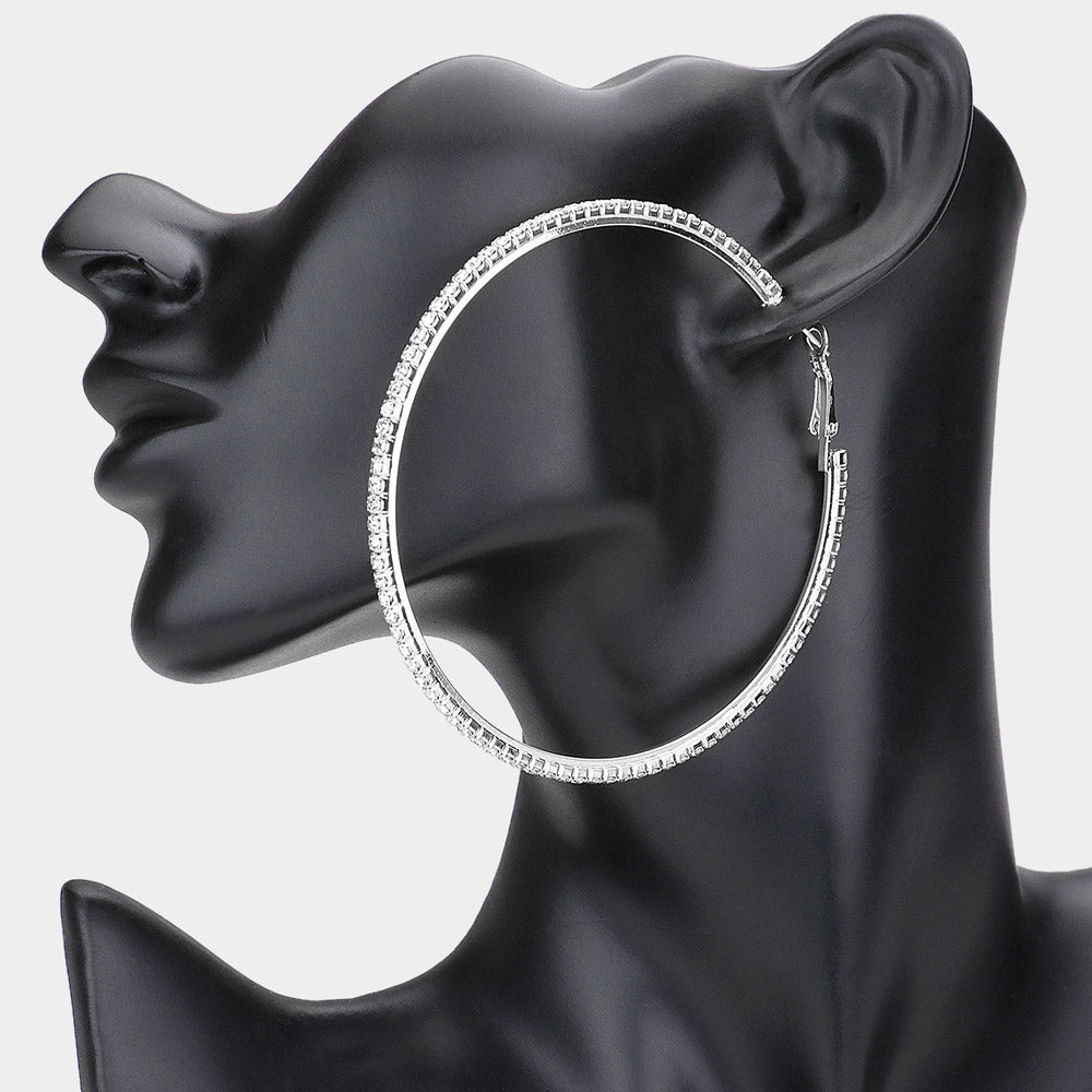 Madeline Love Clear, Silver Crystal Rhinestone Hoop Earrings
