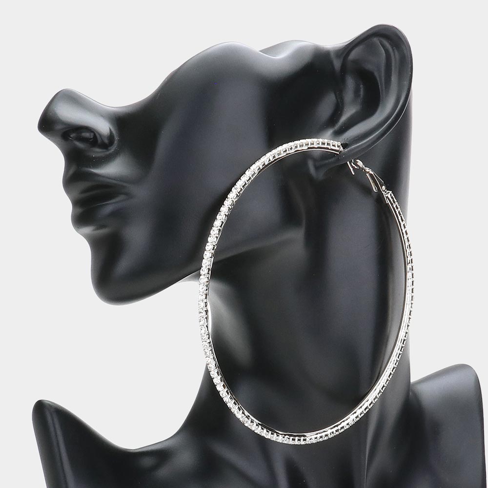 Madeline Love Silver Rhinestone Hoop Earrings