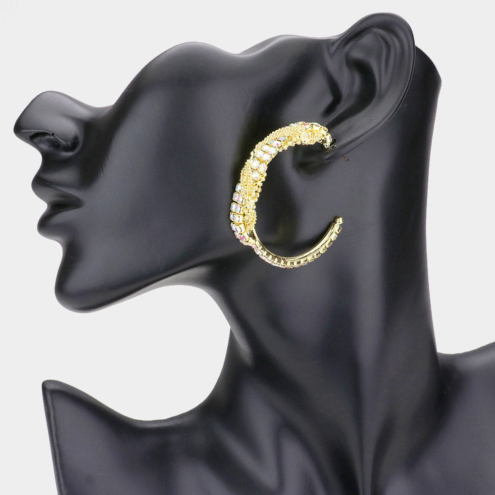 Madeline Love AB, Gold Crystal Rhinestone Chain Hoop Earrings