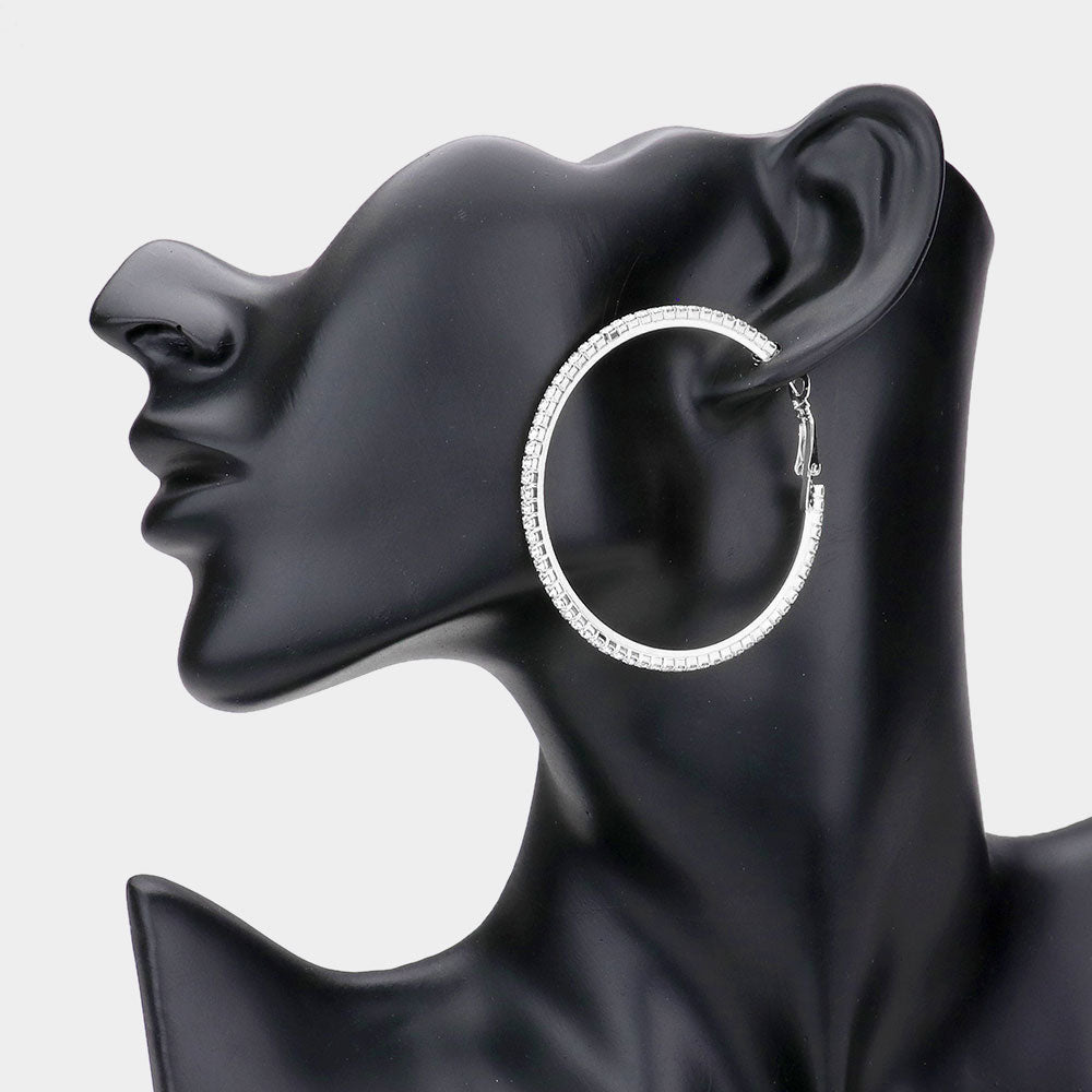 Madeline Love Silver Rhinestone Hoop Earrings