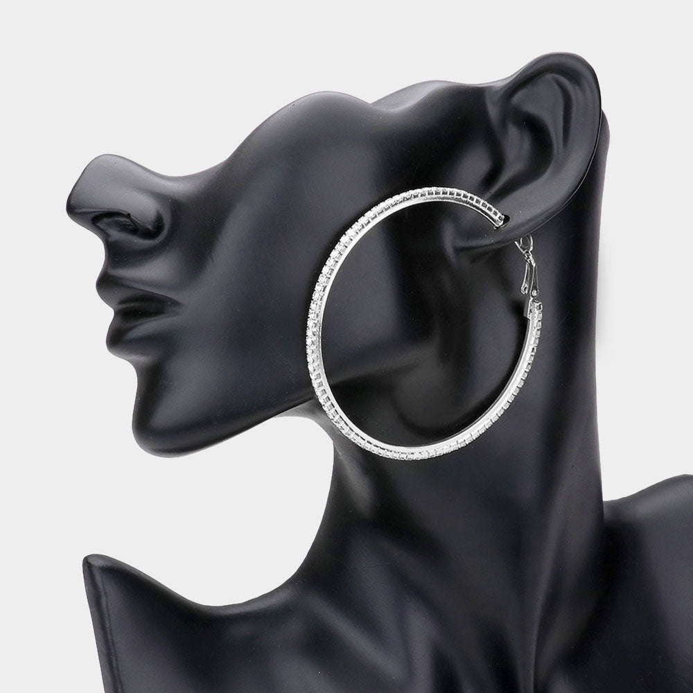 Madeline Love Silver Rhinestone Hoop Earrings