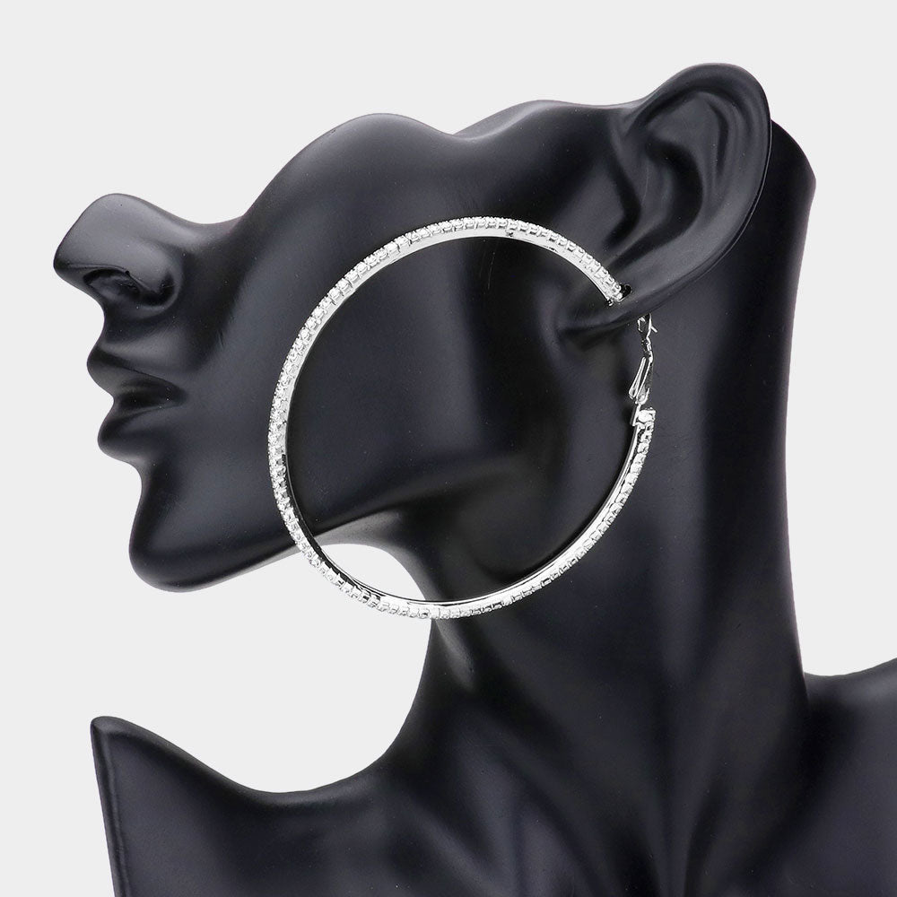 Madeline Love Silver Rhinestone Hoop Earrings