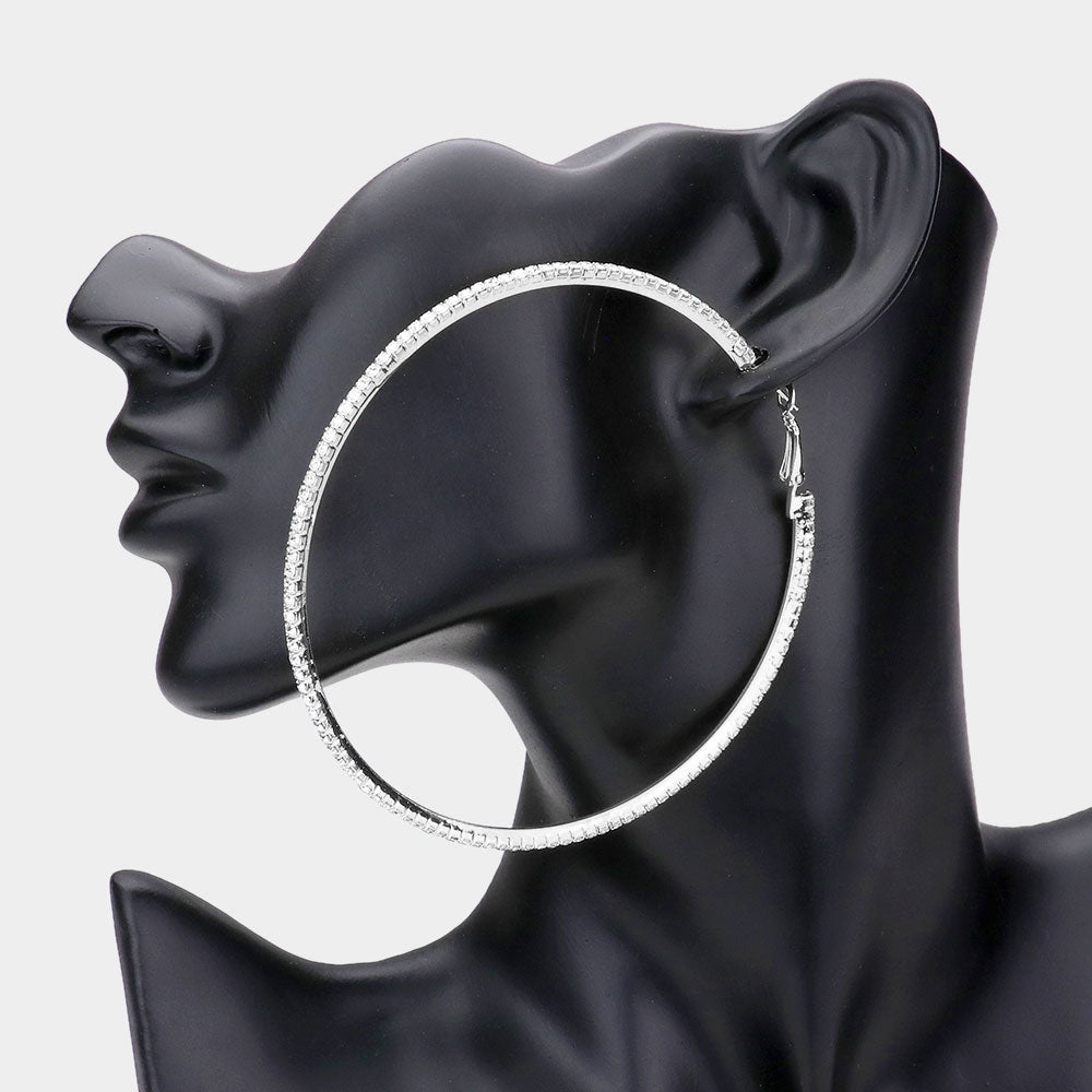 Madeline Love Silver Rhinestone Hoop Earrings