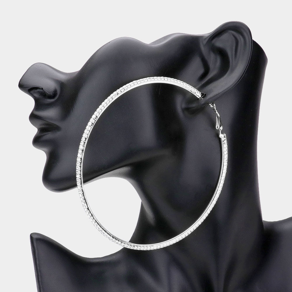Madeline Love Silver Rhinestone Hoop Earrings