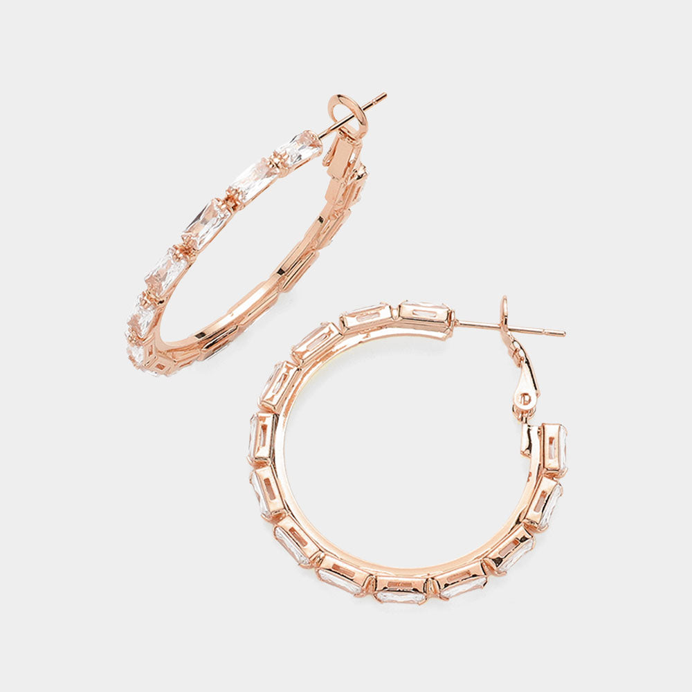 Madeline Love Rose Gold Rectangle Stone Cluster Hoop Earrings