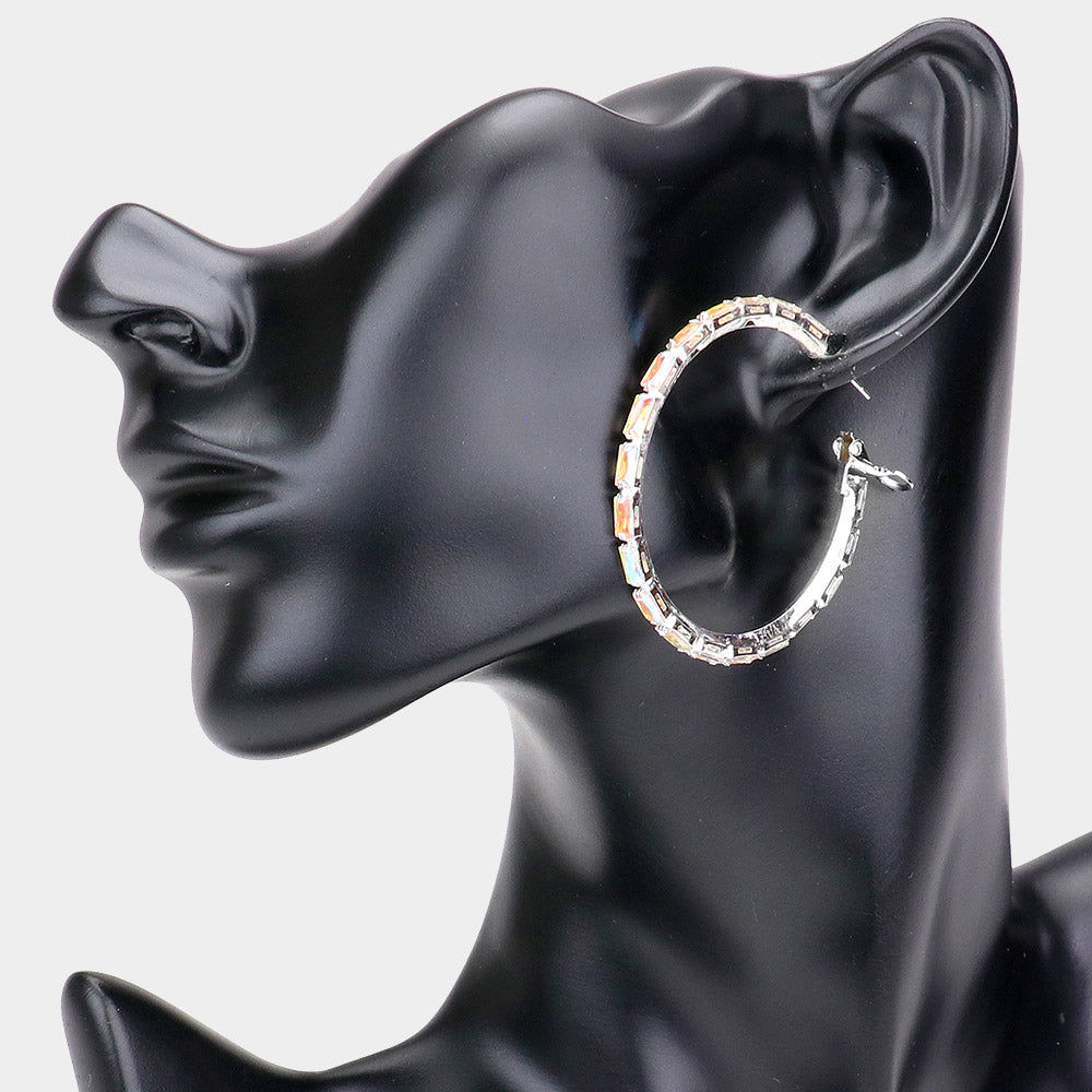 Madeline Love AB, Silver Rectangle Stone Cluster Hoop Earrings