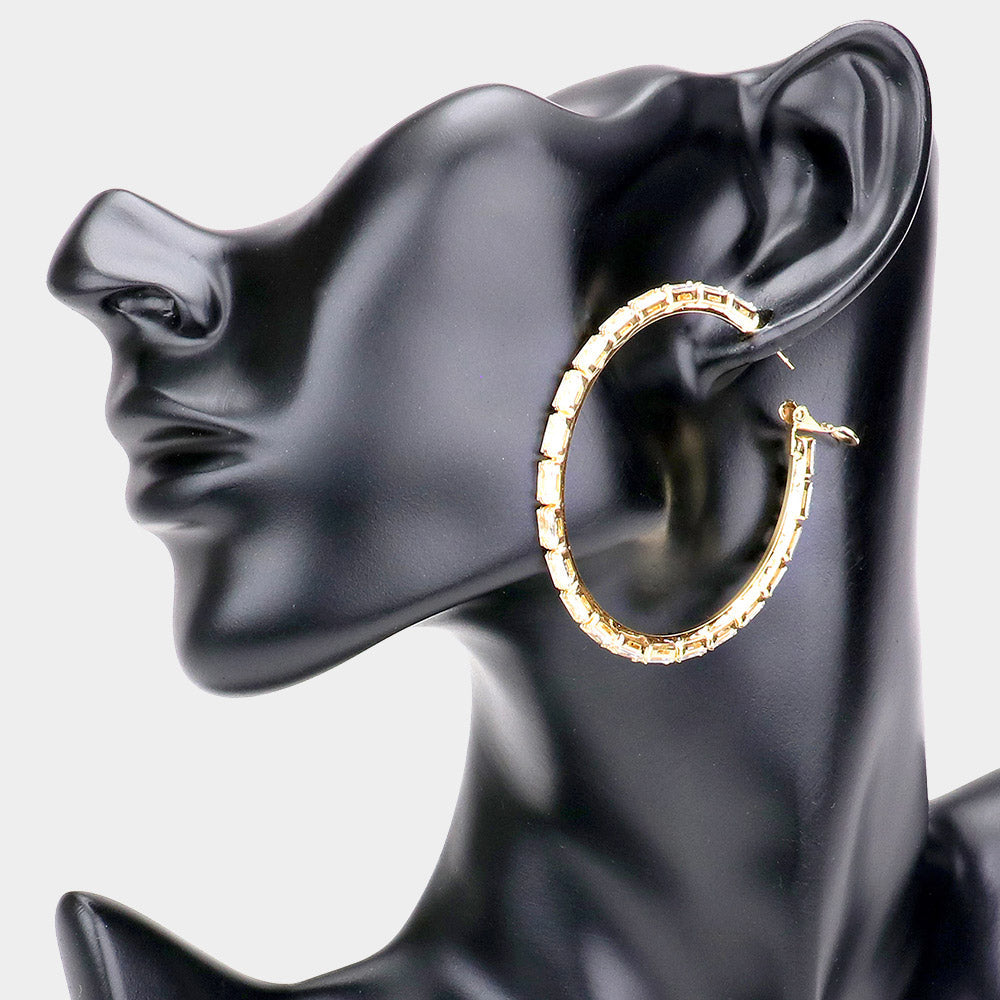 Madeline Love Gold Rectangle Stone Cluster Hoop Earrings