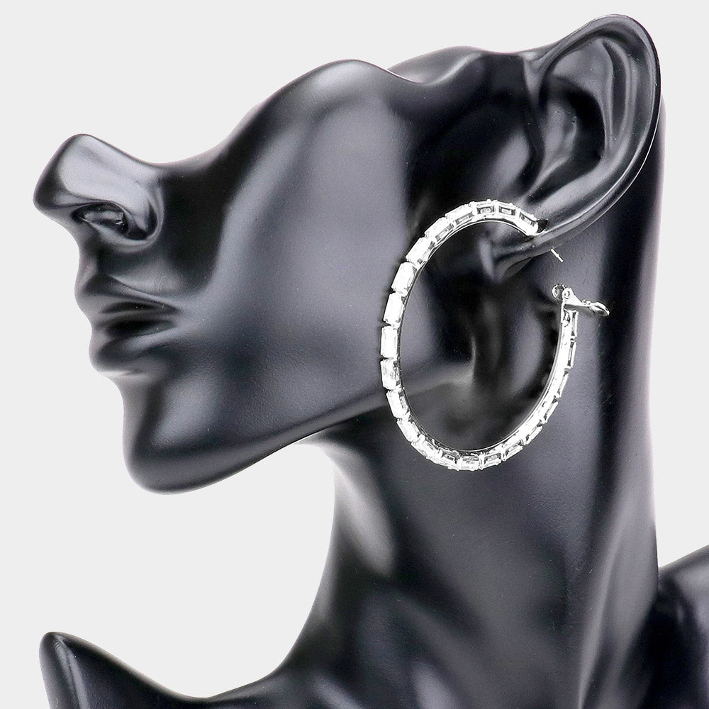 Madeline Love Silver Rectangle Stone Cluster Hoop Earrings