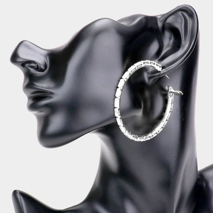 Madeline Love Silver Rectangle Stone Cluster Hoop Earrings