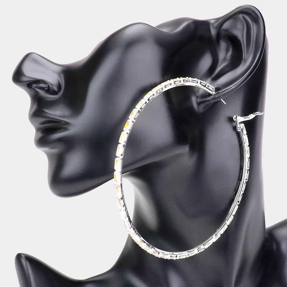 Madeline Love AB, Silver Rectangle Stone Cluster Hoop Earrings