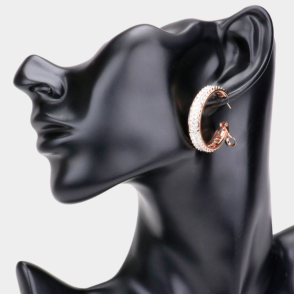 Madeline Love Rose Gold Rectangle Stone Cluster Hoop Earrings