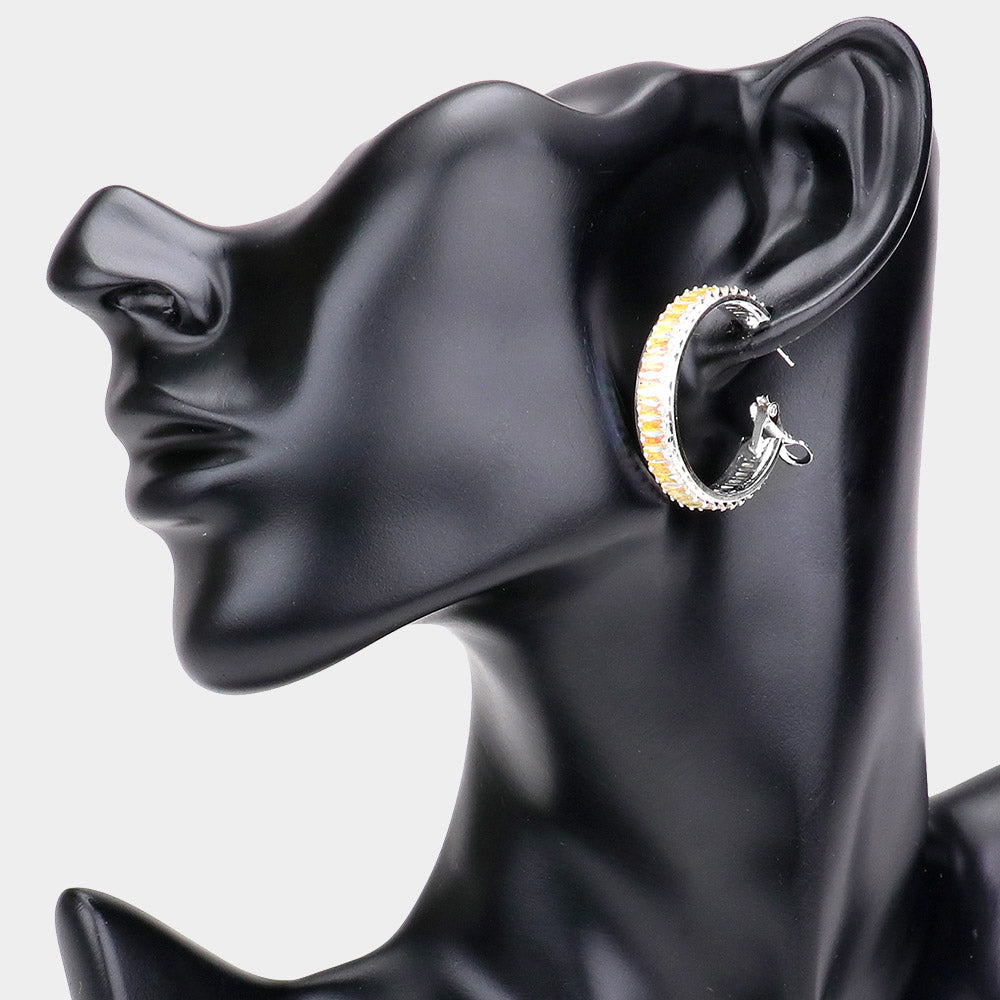 Madeline Love AB, Silver Rectangle Stone Cluster Hoop Earrings