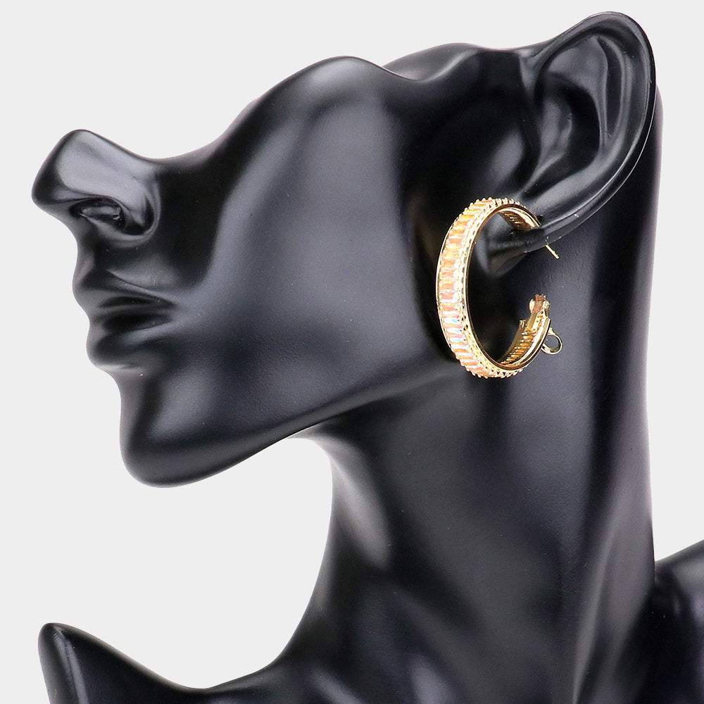 Madeline Love AB, Gold Rectangle Stone Cluster Hoop Earrings