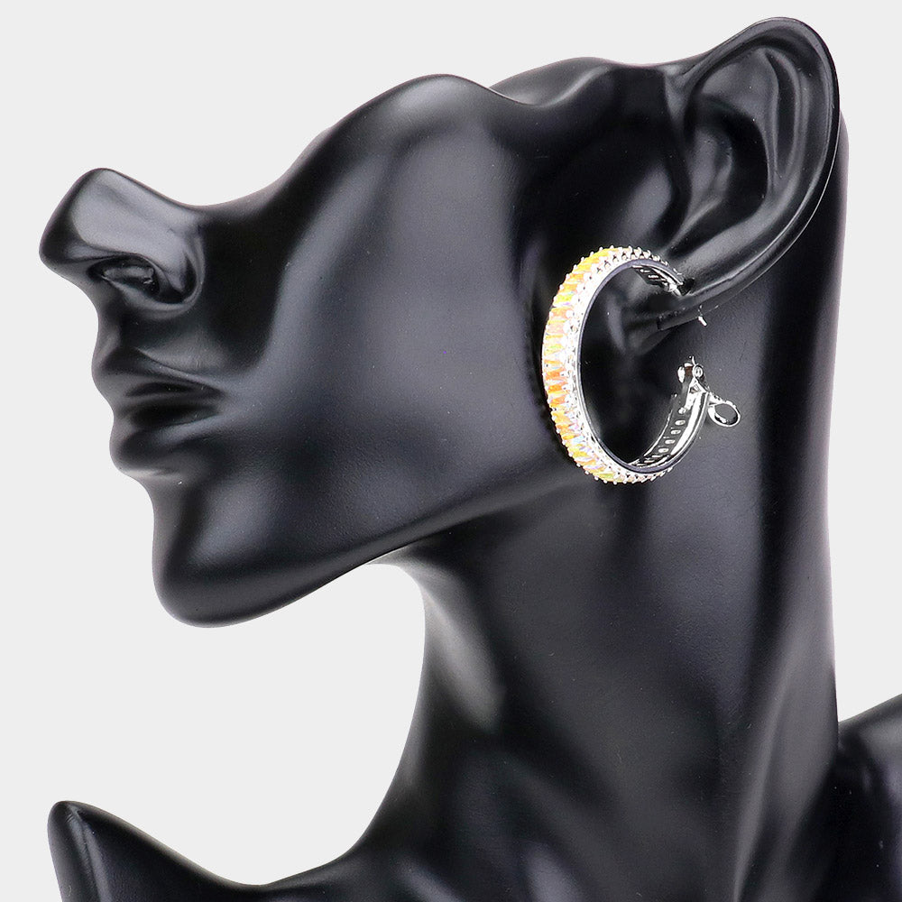 Madeline Love AB, Silver Rectangle Stone Cluster Hoop Earrings