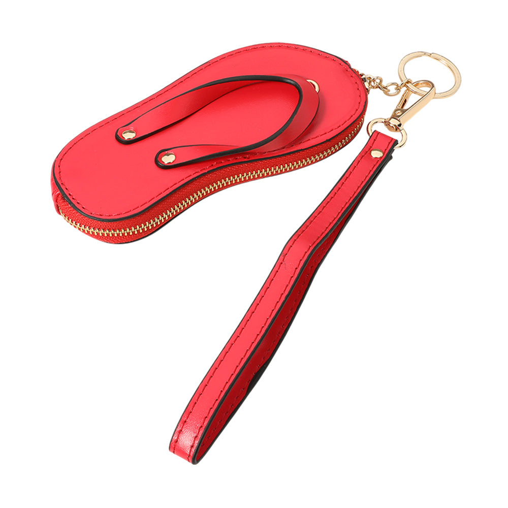 Faux Leather Flip-flop Mini Wristlet Bag Charm Coin Purse - Red(Main) - Coin Purses