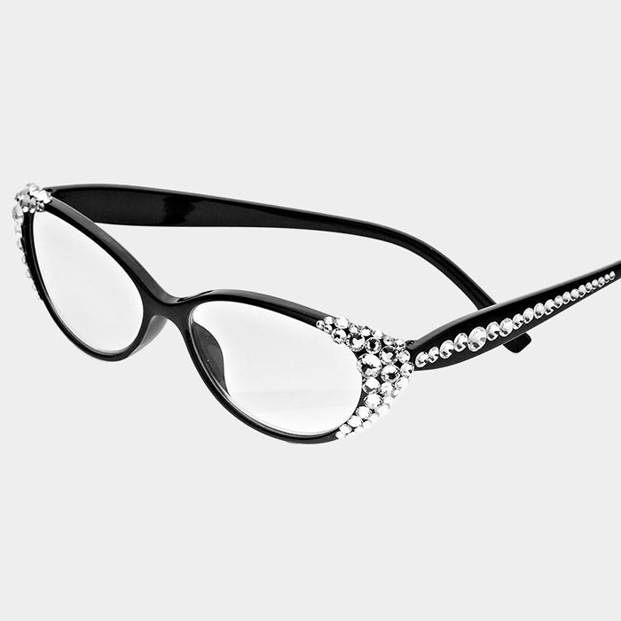 Madeline Love Black, Clear Side Crystal Reading Glasses - Sunglasses