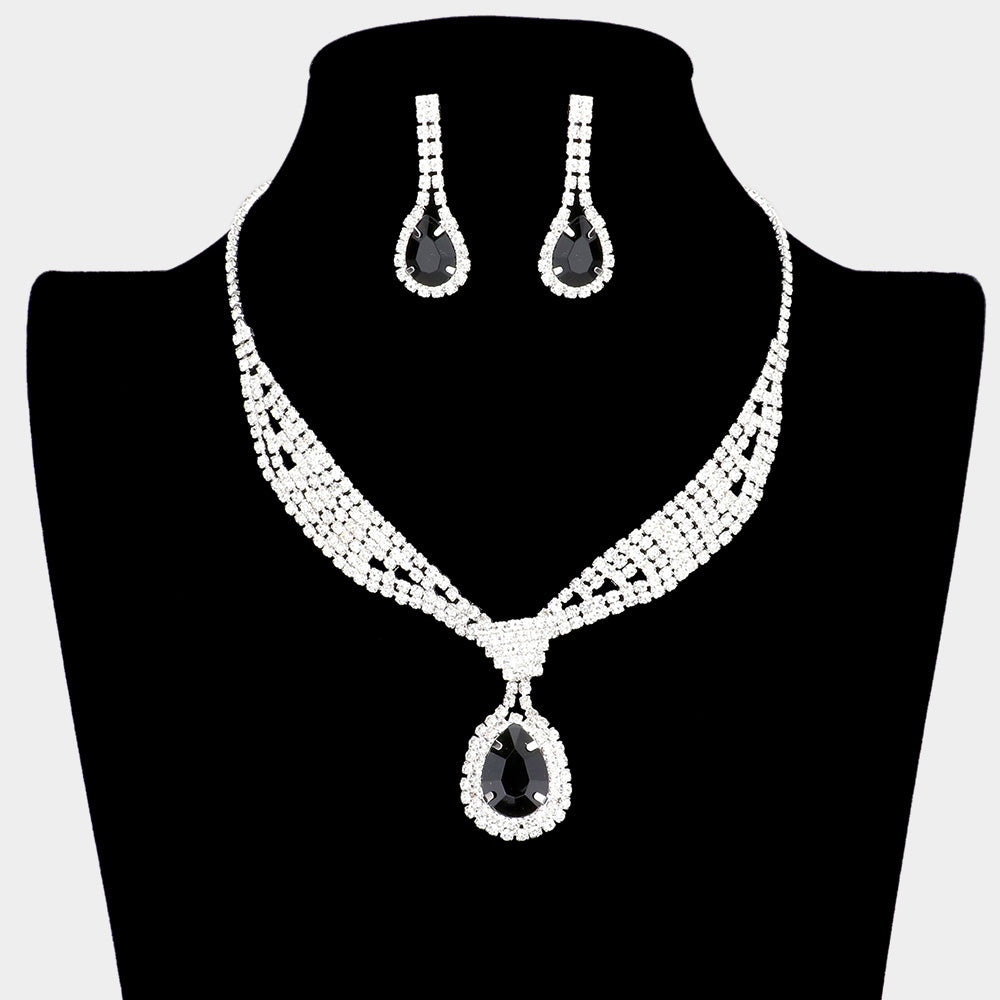 Madeline Love Jet Black Rhinestone Pave Teardrop Collar Necklace - Jewelry