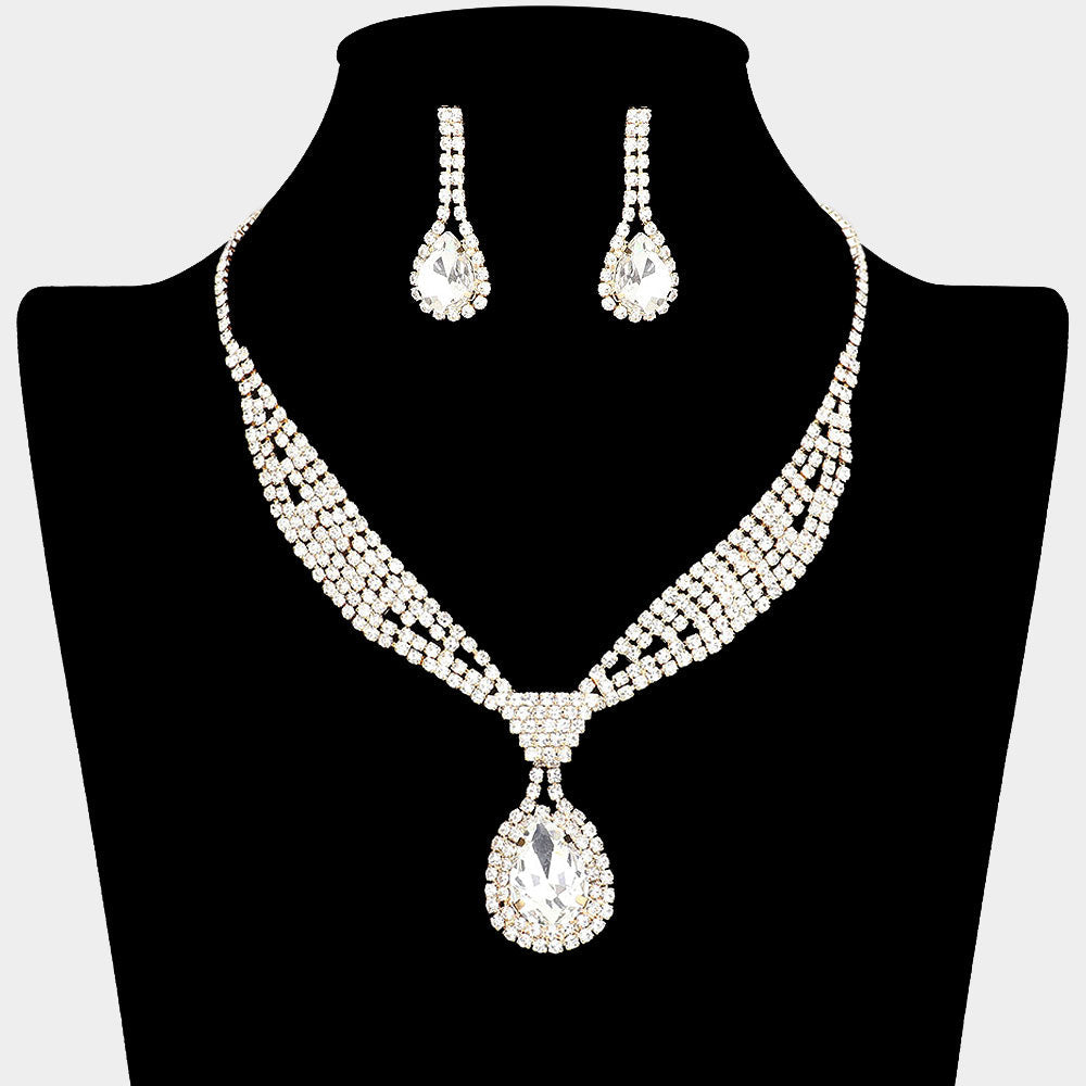 Madeline Love Gold Rhinestone Pave Teardrop Collar Necklace - Jewelry