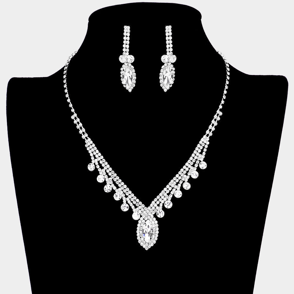 Madeline Love Silver Round Marquise Stone Accented Rhinestone Necklace - Jewelry