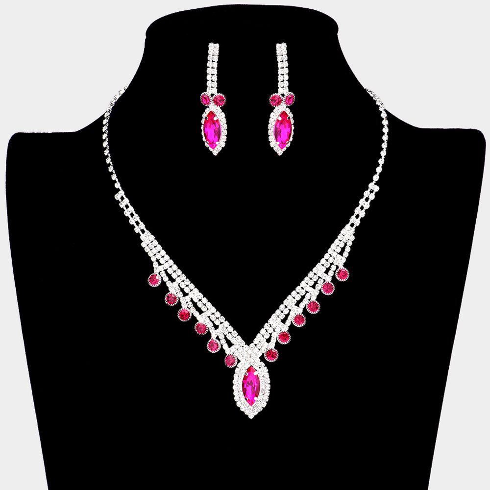 Madeline Love Fuchsia Round Marquise Stone Accented Rhinestone Necklace - Jewelry