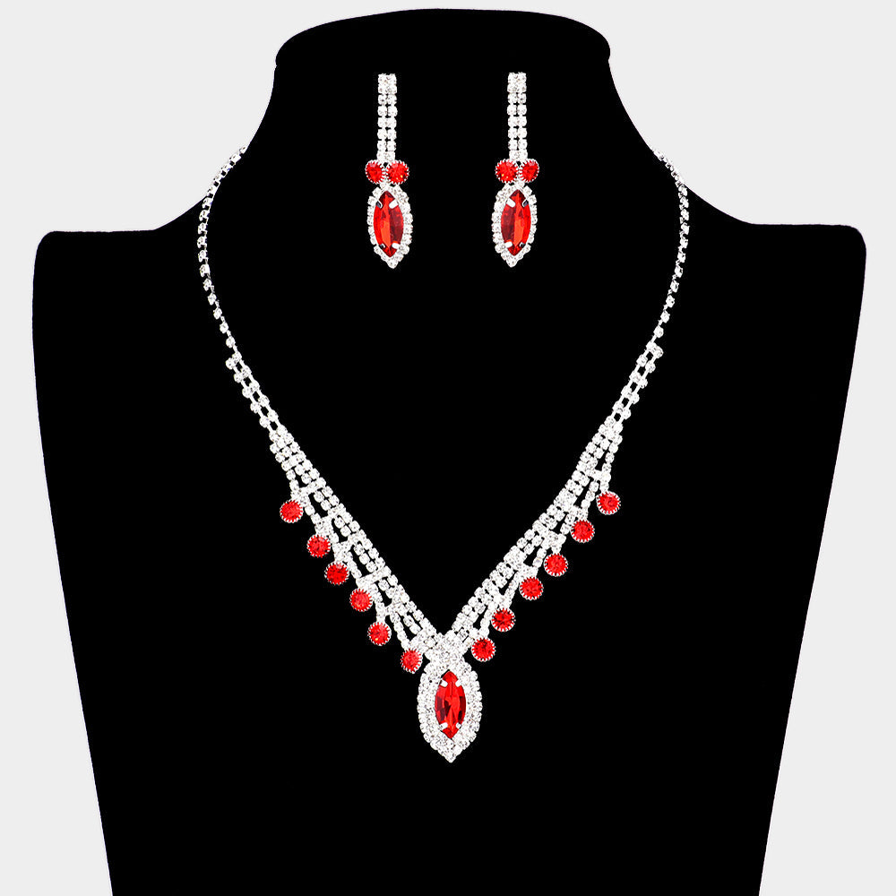 Madeline Love Red Round Marquise Stone Accented Rhinestone Necklace - Jewelry