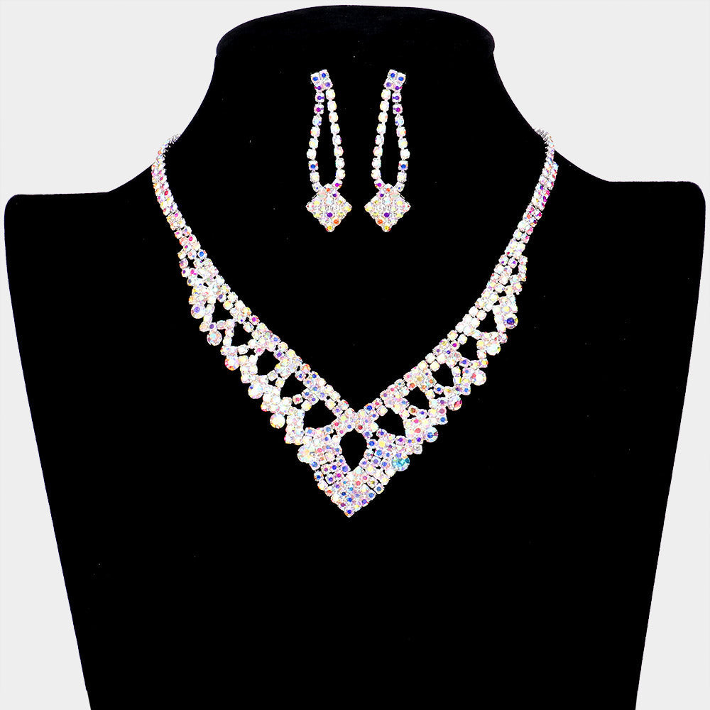 Madeline Love AB, Silver Round Stone Pointed Rhinestone Necklace - Jewelry