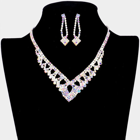 Madeline Love AB, Silver Round Stone Pointed Rhinestone Necklace - Jewelry