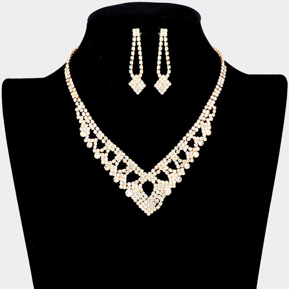 Madeline Love Clear, Gold Round Stone Pointed Rhinestone Necklace - Jewelry