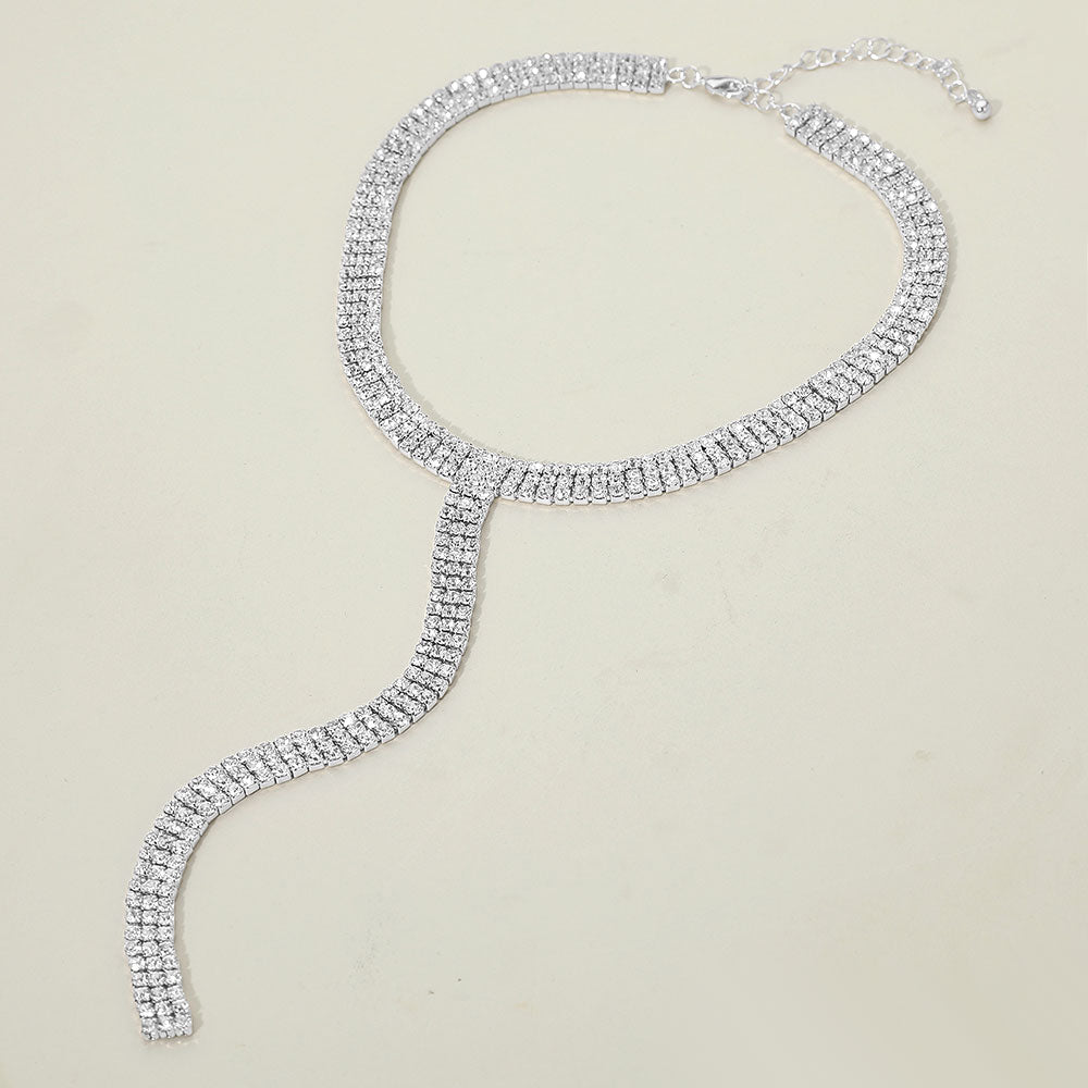 Madeline Love Clear, Rhodium Silver Dipped Y Shaped Rhinestone Necklace