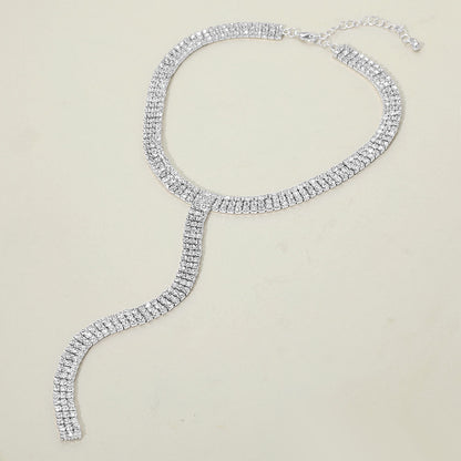 Madeline Love Clear, Rhodium Silver Dipped Y Shaped Rhinestone Necklace