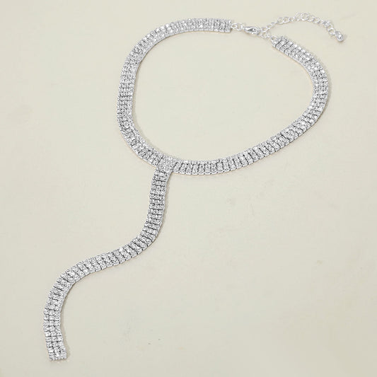 Madeline Love Clear, Rhodium Silver Dipped Y Shaped Rhinestone Necklace