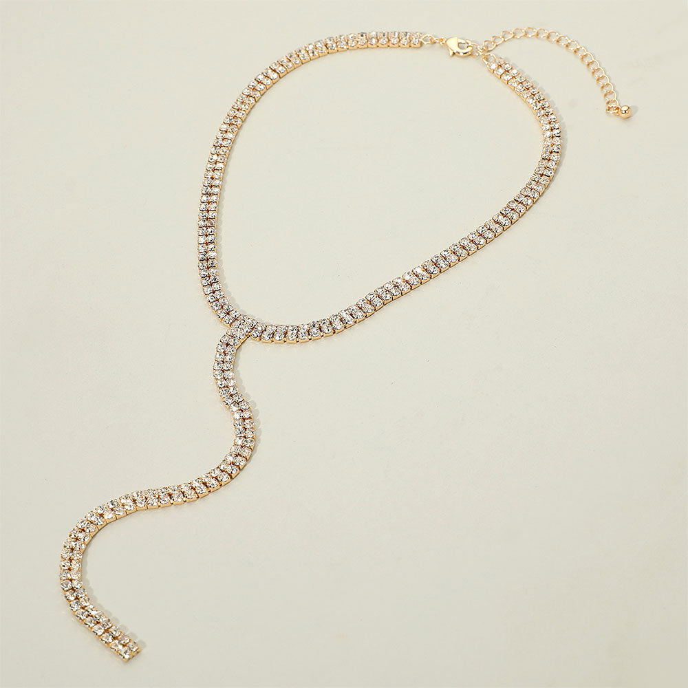 Madeline Love Clear, Gold Gold Dipped Y Shaped Rhinestone Necklace