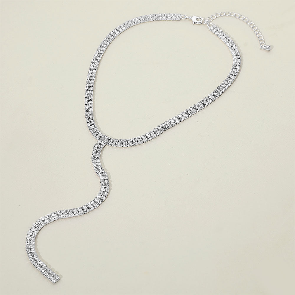 Madeline Love Clear, Rhodium Silver Dipped Y Shaped Rhinestone Necklace