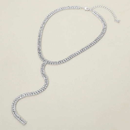 Madeline Love Clear, Rhodium Silver Dipped Y Shaped Rhinestone Necklace