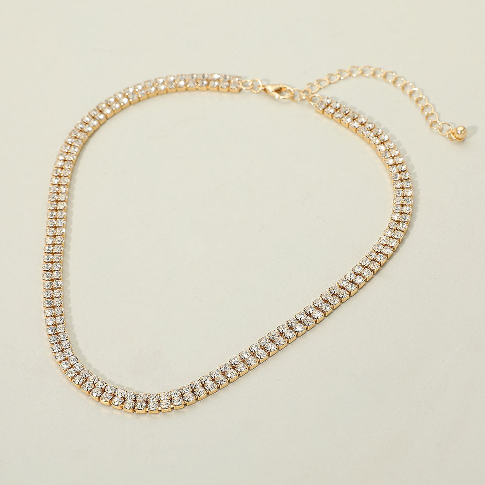 Madeline Love Clear, Gold Gold Dipped Double Row Rhinestone Necklace - Necklaces