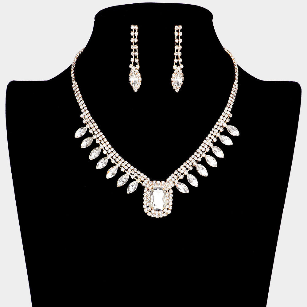 Madeline Love Gold Emerald Cut Stone Centered Rhinestone Necklace - Jewelry