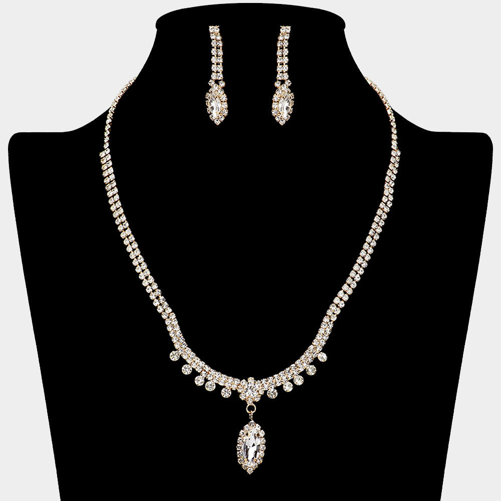 Madeline Love Clear, Gold Marquise Stone Pendant Rhinestone Paved Necklace