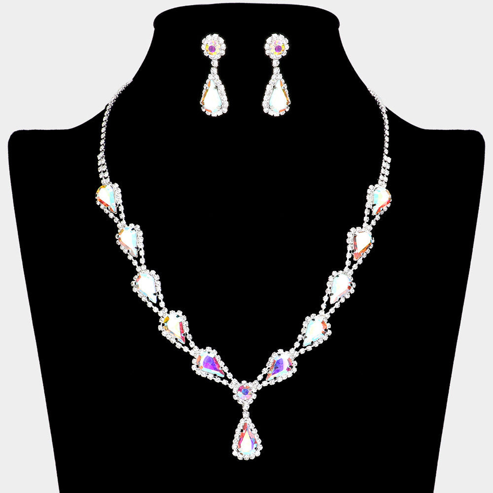 Madeline Love AB, Silver Teardrop Rhinestone Accented Necklace - Jewelry