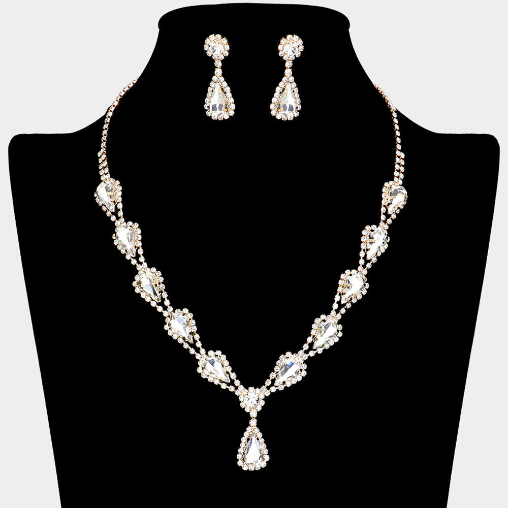 Madeline Love Gold Teardrop Rhinestone Accented Necklace - Jewelry