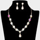 Madeline Love AB, Gold Teardrop Rhinestone Accented Necklace - Jewelry