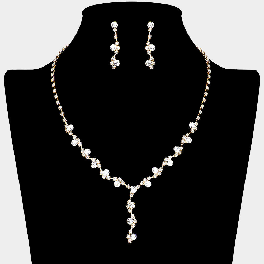 Madeline Love Clear, Gold Floral Vine Lariat Rhinestone Paved Necklace - Jewelry