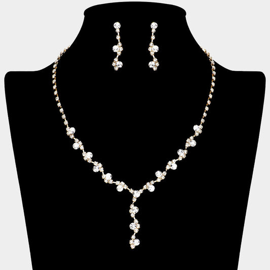Madeline Love Clear, Gold Floral Vine Lariat Rhinestone Paved Necklace - Jewelry