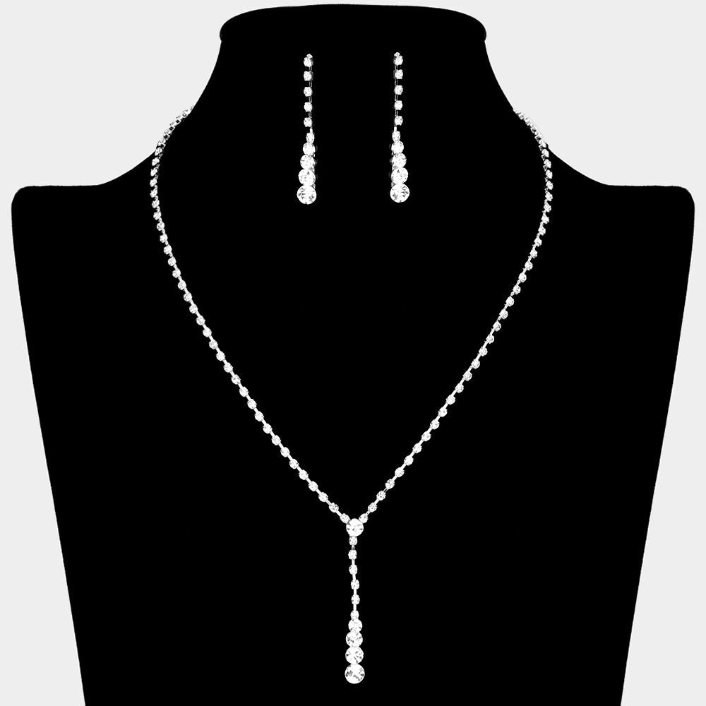Madeline Love Silver Round Stone Accented Rhinestone Paved Y Necklace - Jewelry